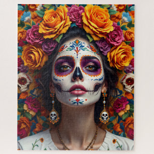 Puzzle Día de la Calavera del Azúcar Muerto con Rosas col