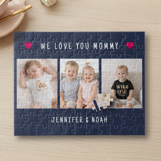 Puzzle Día de la Madre Personalizado 3 Fotos Corazones Az