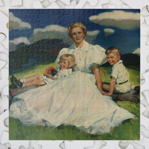 Puzzle Día de la Madre Vintage, Mamá con Hijos