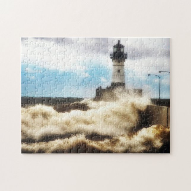 Puzzle Día de la tormenta, faro Duluth Minnesota (Horizontal)