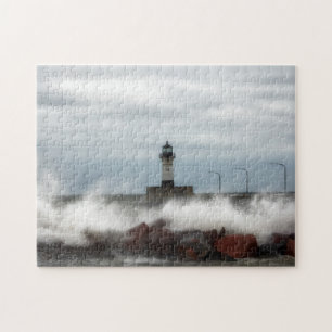 Puzzle Día de la tormenta, faro Duluth Minnesota Jigsaw P