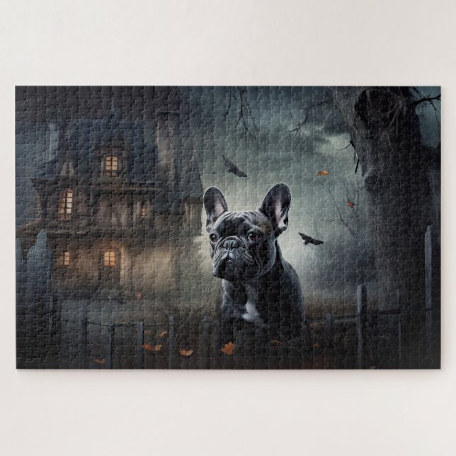 Puzzle Día de las Brujas aterrador de Bulldog Francés (Horizontal)