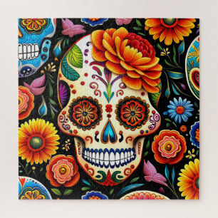 Puzzle Día de Muertos Colorido Cráneo de Azúcar Floral