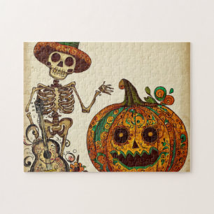 Puzzle Día de Muertos Esqueleto Antiguo/Calabaza