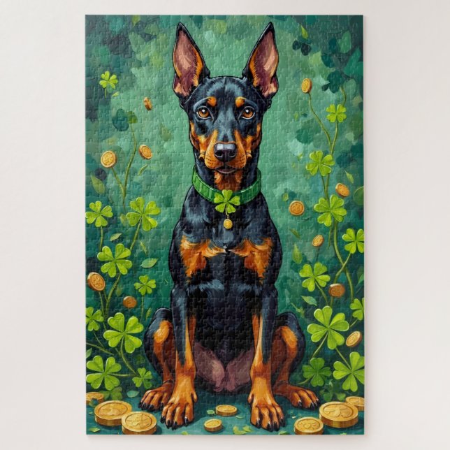 Puzzle Día de San Patricio Doberman Elegante Perro Afortu (Vertical)