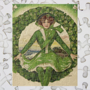 Puzzle Día de San Patricio vintage, muchacha irlandesa en