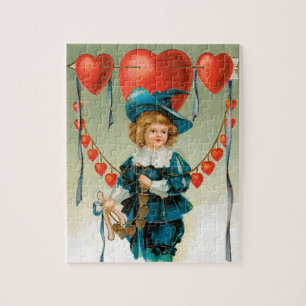Puzzle Día de San Valentín antiguo, niño victoriano con c
