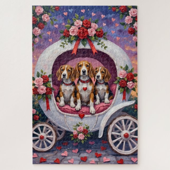 Puzzle Día de San Valentín de los perros Beagles  (Vertical)