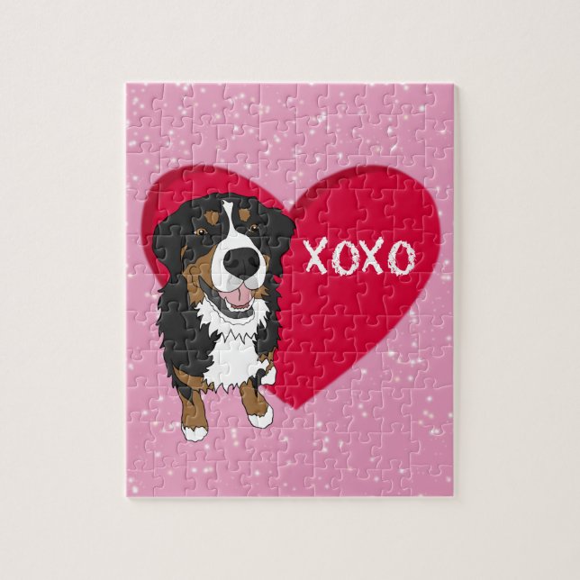 Puzzle Día de San Valentín de Perro de Montaña de Bernese (Vertical)