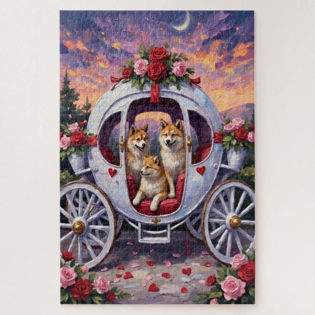Puzzle Día de San Valentín del perro Akita (Vertical)