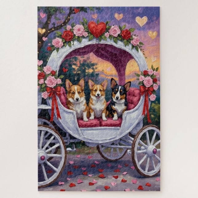 Puzzle Día de San Valentín del perro Corgi  (Vertical)