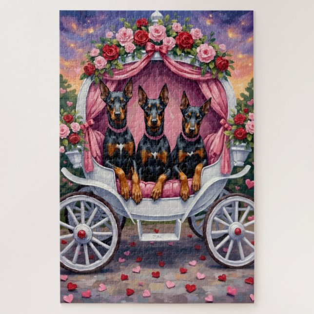 Puzzle Día de San Valentín del perro Doberman  (Vertical)