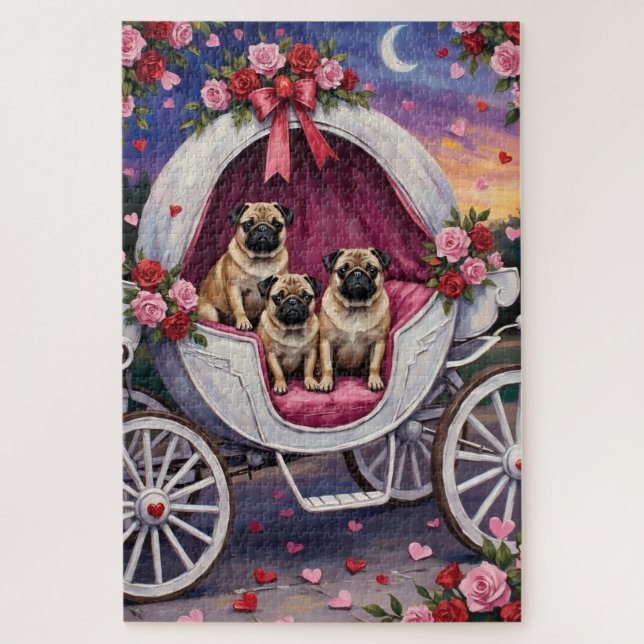 Puzzle Día de San Valentín del perro pug (Vertical)