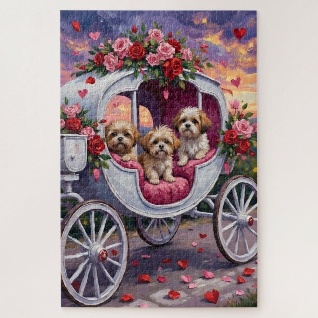 Puzzle Día de San Valentín del perro Shih Tzu (Vertical)