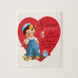 Puzzle Día de San Valentín Retro, Niño Vintage Pescando C