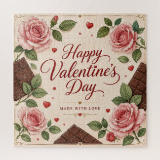 Puzzle Día de San Valentín Rosas Rosadas Barras de Chocol