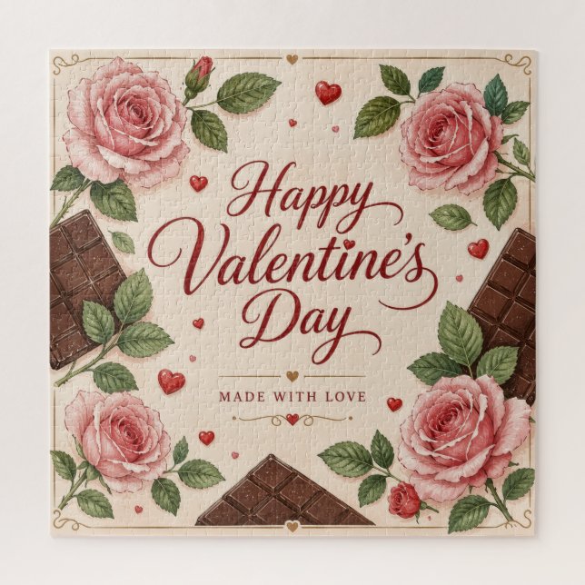 Puzzle Día de San Valentín Rosas Rosadas Barras de Chocol (Vertical)