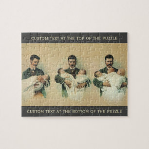 Puzzle Día del Padre Victoriano Antiguo, ¡Son Trillizos!