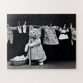 Puzzle Día divertido de lavado de ropa de gato