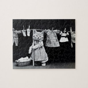Puzzle Día Divertido de Lavandería de Gato