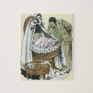 Puzzle Día Feliz del Padre Antiguo, Cuna de Bebé Victoria