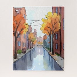 Puzzle Día Lluvioso en Boston | Arte de Viaje en Acuarela