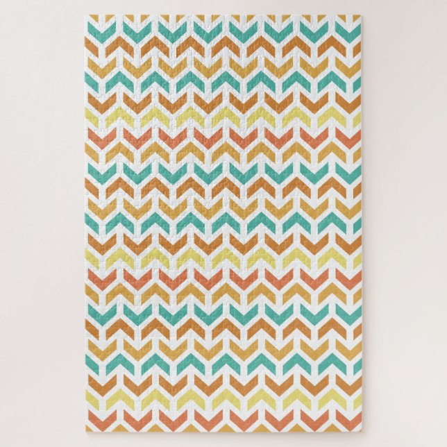 Puzzle Diamante retro en patrón circular Oro verde azul (Vertical)