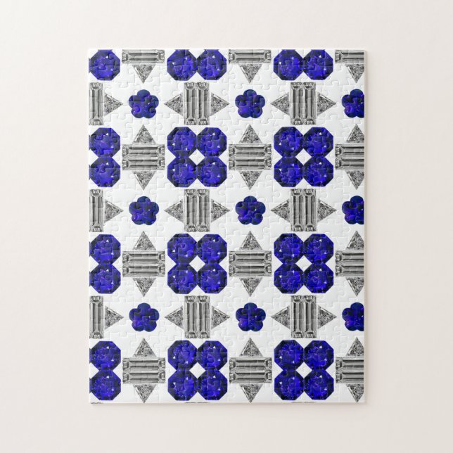 Puzzle Diamond Sapphire Gemstone Art, Azul (Vertical)