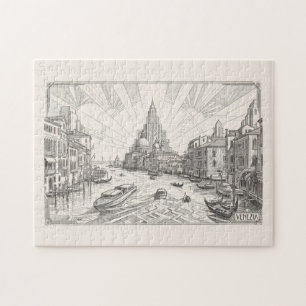 Puzzle Dibujo a lápiz Art Déco vintage del Gran Canal de