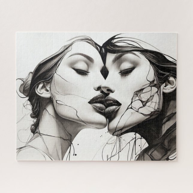 Puzzle Dibujo abstracto de tinta del amor de lesbianas (Horizontal)