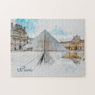 Puzzle Dibujo acuarela del Louvre París, Francia