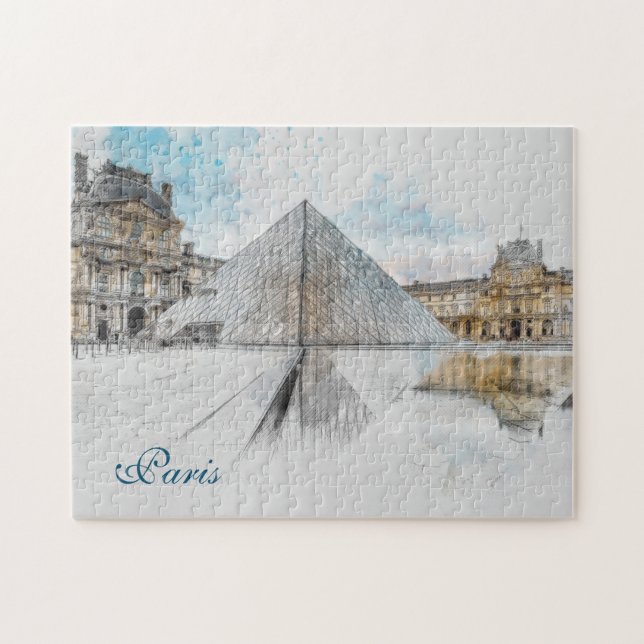 Puzzle Dibujo acuarela del Louvre París, Francia (Horizontal)