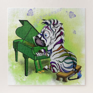 Puzzle Dibujo animado de cebra colorida y linda tocando p