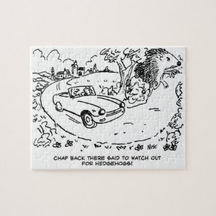 Puzzle Dibujo animado de erizo gigante y coche deportivo