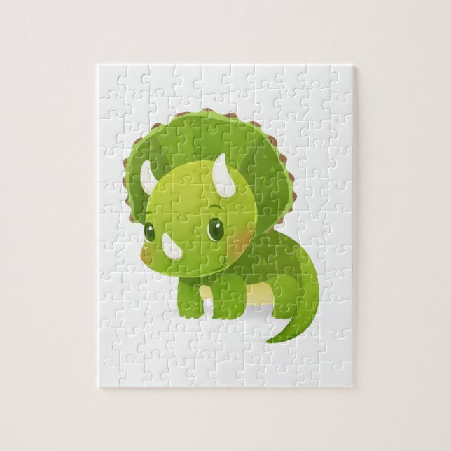 Puzzle dibujo animado lindo del dinosaurio del bebé verde (Vertical)