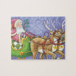 Puzzle Dibujo animado lindo Papá Noel Navidad Trineo Reno