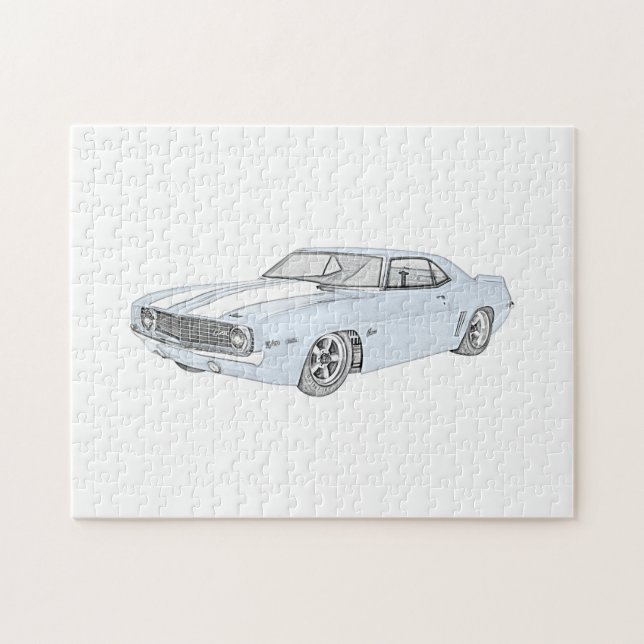 Puzzle Dibujo azul de 1969 Chevy Camaro (Horizontal)