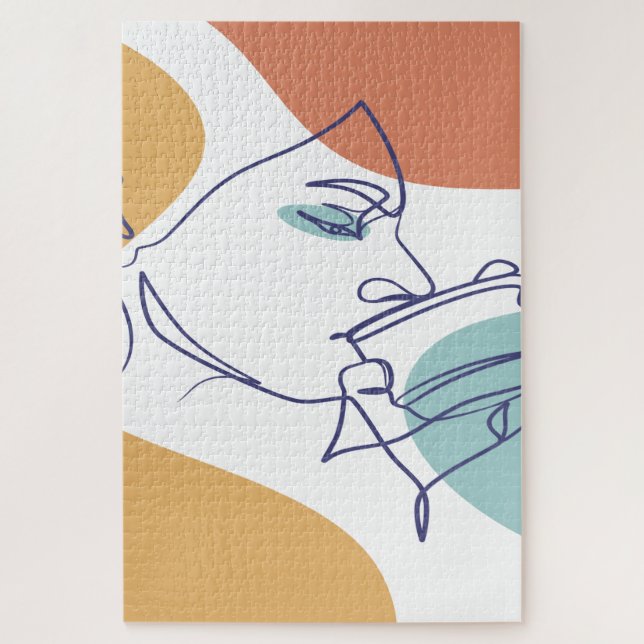 Puzzle dibujo de arte de línea de póster de mujer bebiend (Vertical)