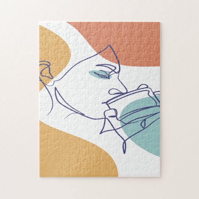 Puzzle dibujo de arte de línea de póster de mujer bebiend (Vertical)