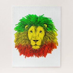 Puzzle Dibujo de cabeza de león Rasta rojo amarillo verde