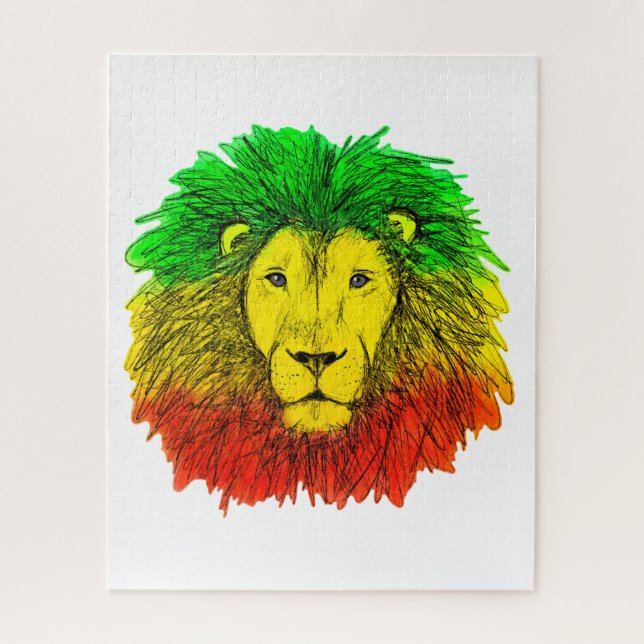 Puzzle Dibujo de cabeza de león Rasta rojo amarillo verde (Vertical)