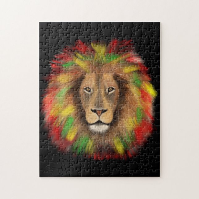 Puzzle Dibujo de cabeza de león Rasta rojo amarillo verde (Vertical)