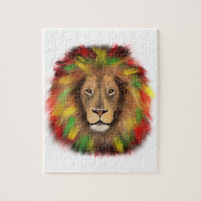 Puzzle Dibujo de cabeza de león Rasta rojo amarillo verde (Vertical)
