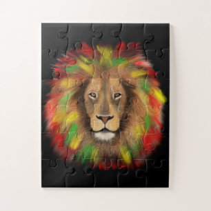 Puzzle Dibujo de cabeza de león Rasta rojo amarillo verde