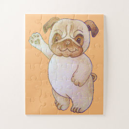 Puzzle dibujo de carácter lindo del perro ondeando un pug