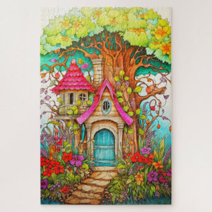 Puzzle Dibujo de Casa en el Árbol de Hongo Mágico