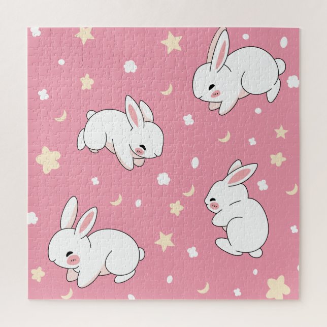 Puzzle Dibujo de conejo kawaii rosa lindo (Vertical)