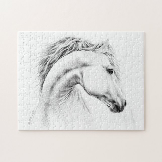 Puzzle Dibujo de lápiz de retrato de caballo Arte ecuestr (Horizontal)