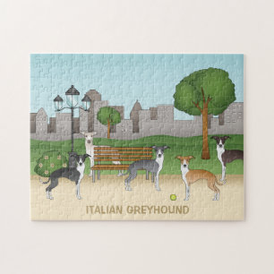 Puzzle Dibujo de perros Italian Greyhound lindos en un pa