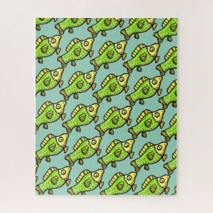 Puzzle Dibujo de pez verde de dibujos animados divertido